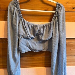 SHEIN Gray Ruched Crop Blouse Long Sleeve